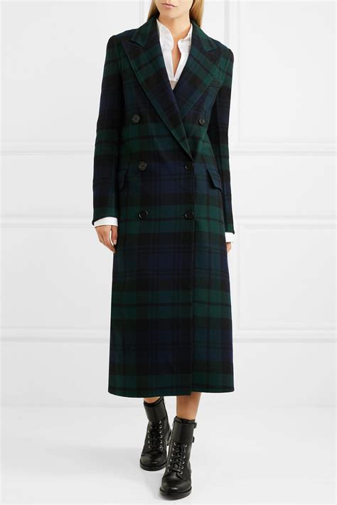 burberry double-breasted tartan wool and cashmere-blend coat|burberry kensington raincoat.